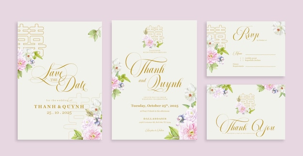 PSD double happiness wedding invitations