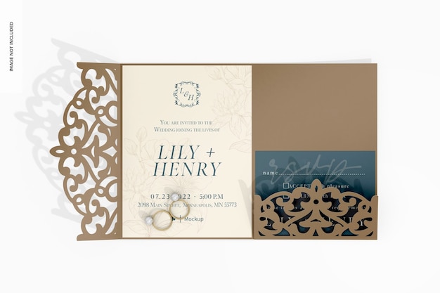 double invitation card with die cut mockup top view
