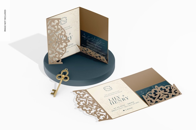 Double invitation cards with die cut mockup