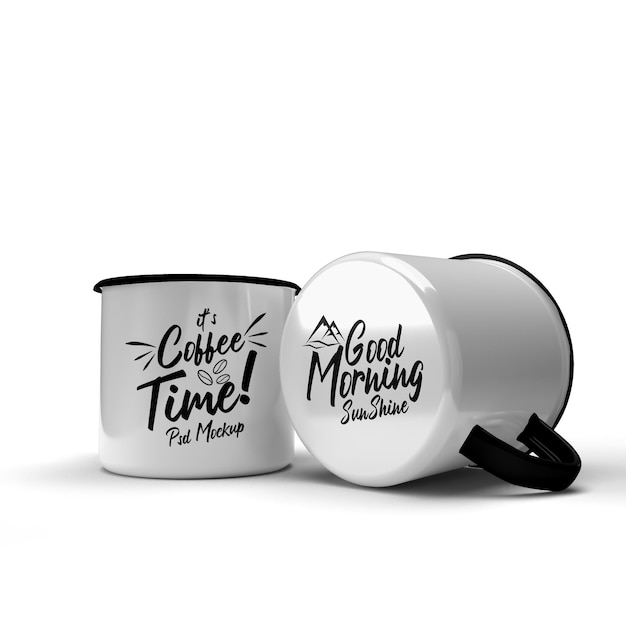 Double metal drinking coffee camping mug classic style isolated mockup