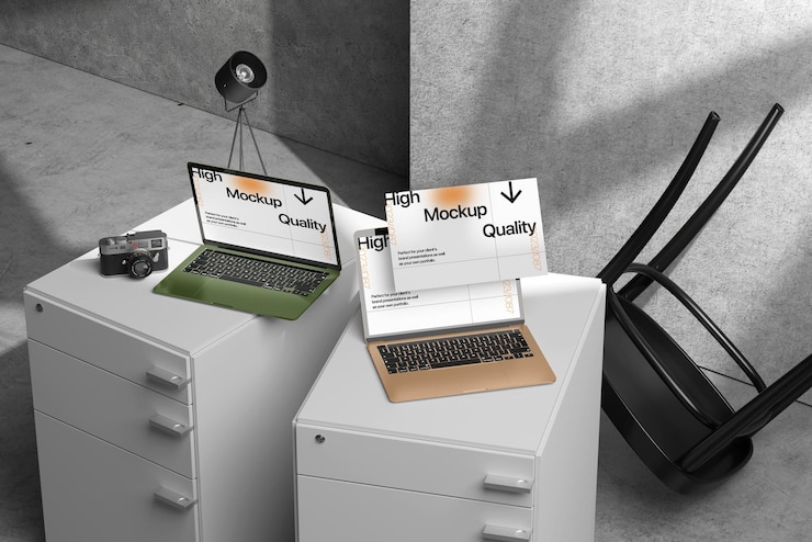 PSD double multiscreen exterior laptop mockup