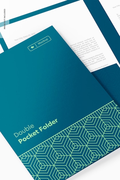 PSD double pocket folder mockup, close up