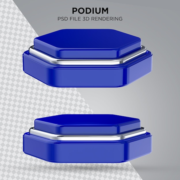 double Podium blue realistic 3d render for graphic composition on transparent background Premium