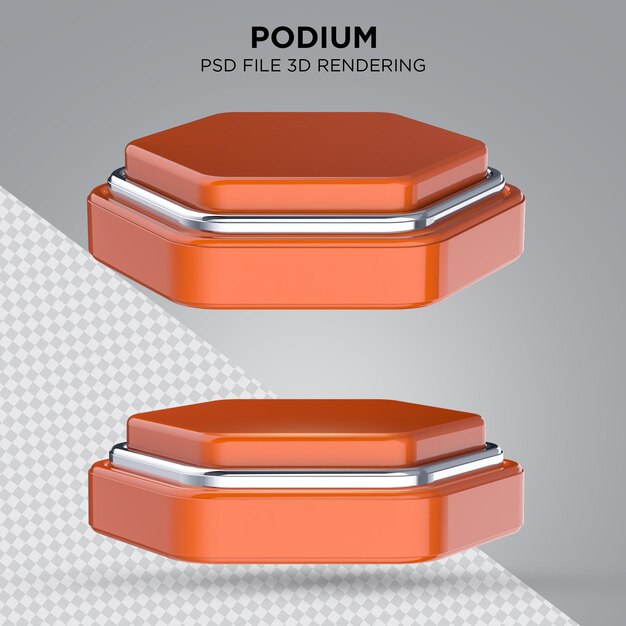 PSD double podium orange realistic 3d render for graphic composition on transparent background premium