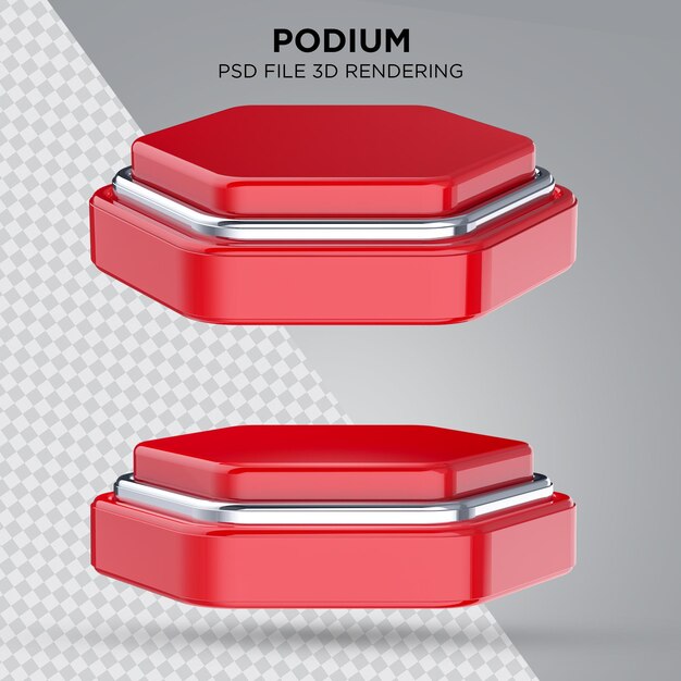 double Podium Red realistic 3d render for graphic composition on transparent background Premium