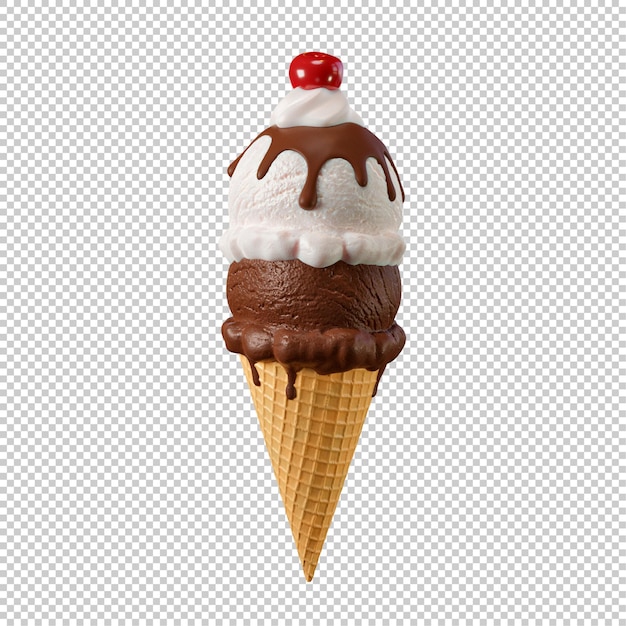 Premium PSD  Double scoop ice cream in wafer cone 3d illustration