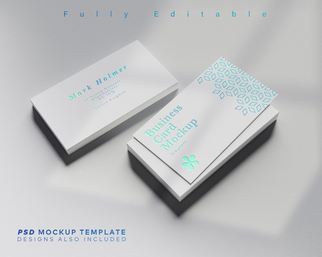 double shiny bevel businesscard stack mockup template with background color fully editable
