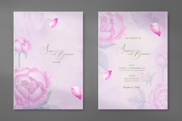 Double side modern and elegant wedding invitation with pink rose