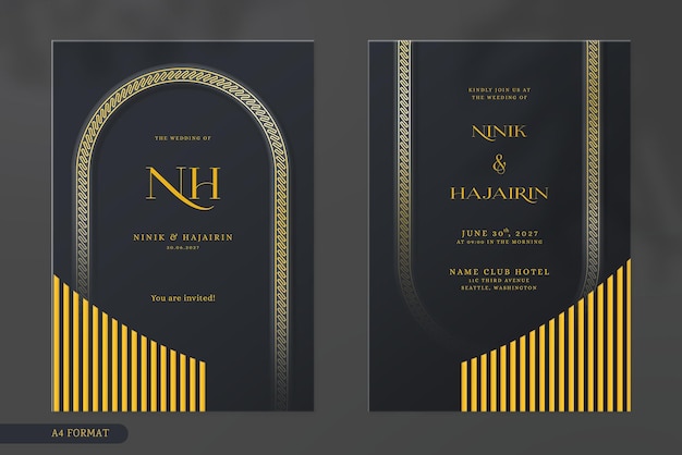 PSD double side modern and luxury black wedding invitation