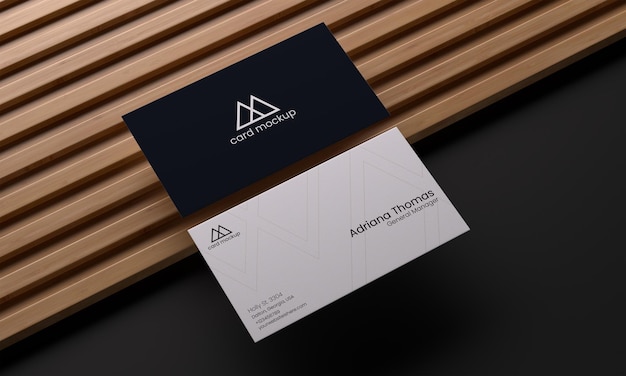 Premium PSD | Double sided business card mockup with elegant wood panel ...