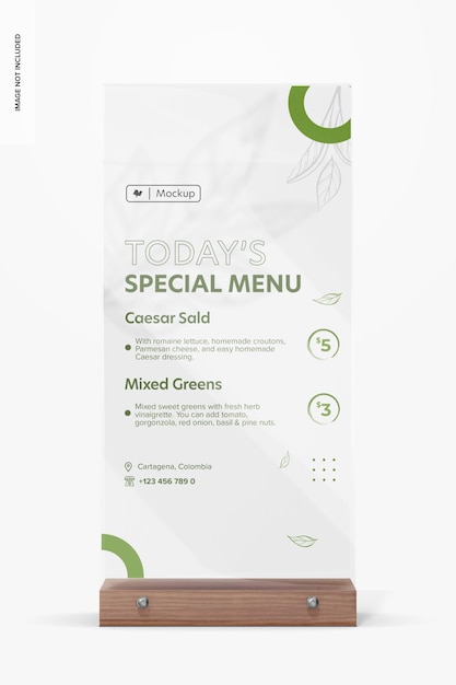 Mockup porta menu display fronte-retro, vista frontale