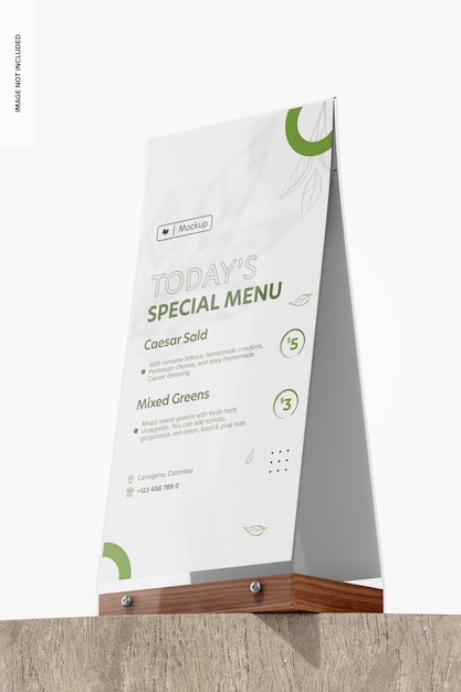 PSD mockup del supporto del menu con display a doppia faccia, vista dal basso