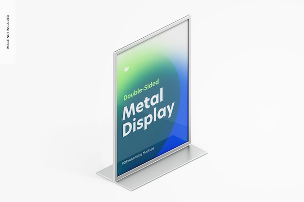 Double-sided poster metal desktop display mockup, isometric right view