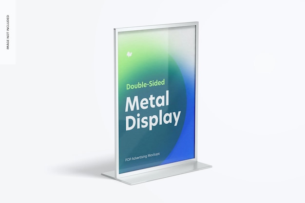 Double-sided poster metal desktop display mockup, right view