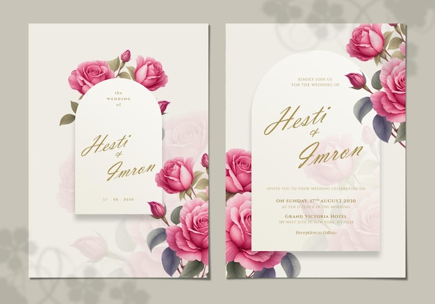 PSD double sided wedding invitation card template with flower