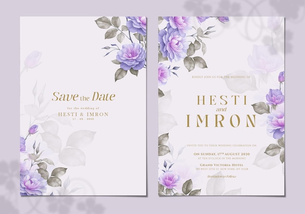 PSD double sided wedding invitation card template with flower