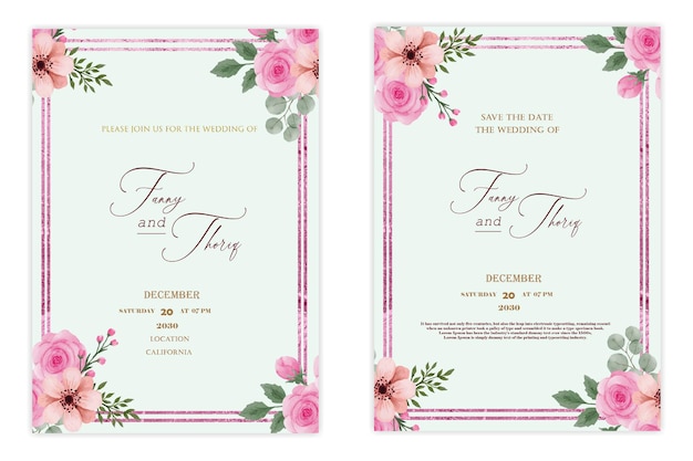 PSD double sided wedding invitation template with flower premium psd