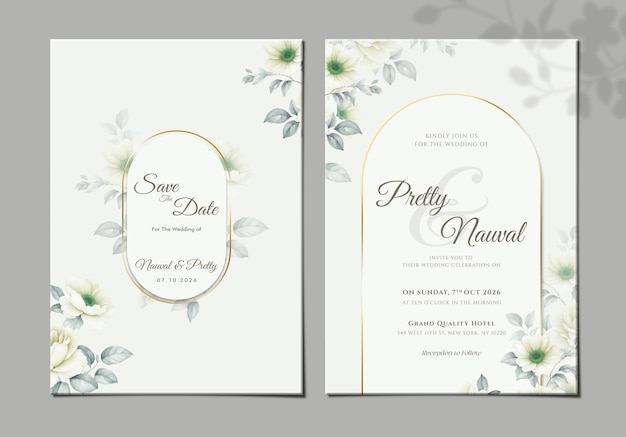 PSD double sided wedding invitation template with flowers