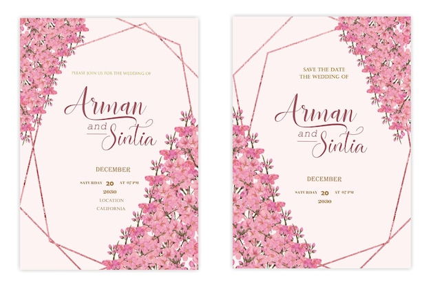 Double sided wedding invitation template with watter color flowers premium psd