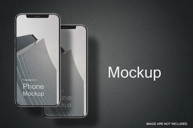 Double smartphone top view mockup