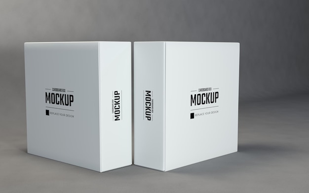 Modello di progettazione mockup di scatole doppie quadrate con sfondo grigio