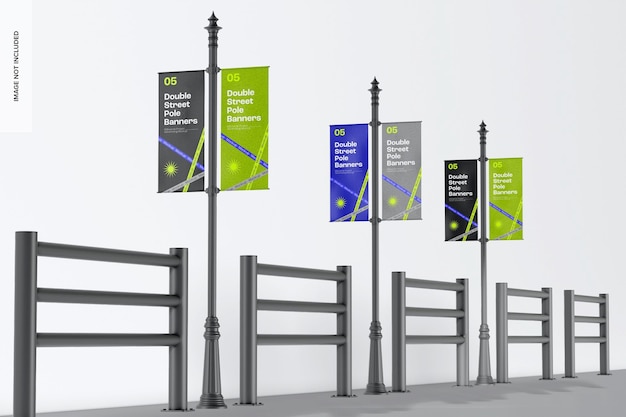 PSD double street pole banners mockup