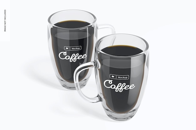 Double Walled Glass Mugs Mockup, Perspective