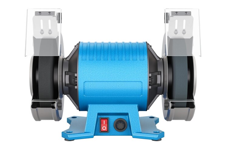 PSD double wheeled bench grinder 3d rendering isolated on transparent background