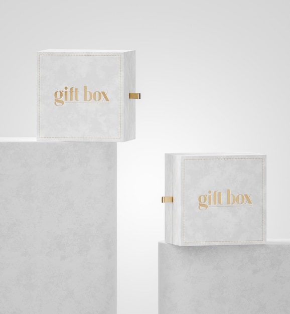 Double white box mockup on white background for brand presentation 3d render