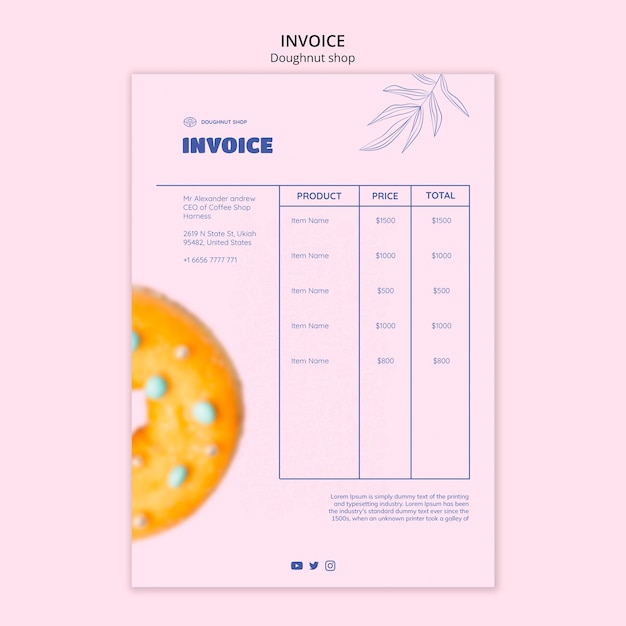 PSD doughnut shop invoice template