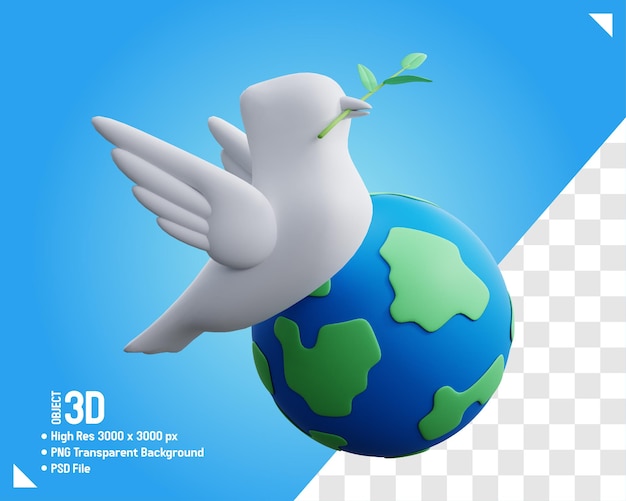 PSD a dove brings a symbol of peace to the world 3d object icon