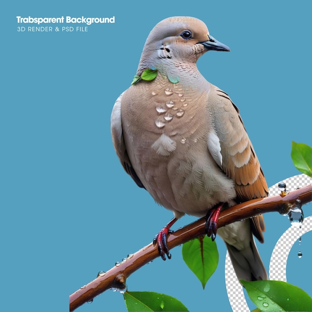 PSD a dove is perched on a tree branch transparent background