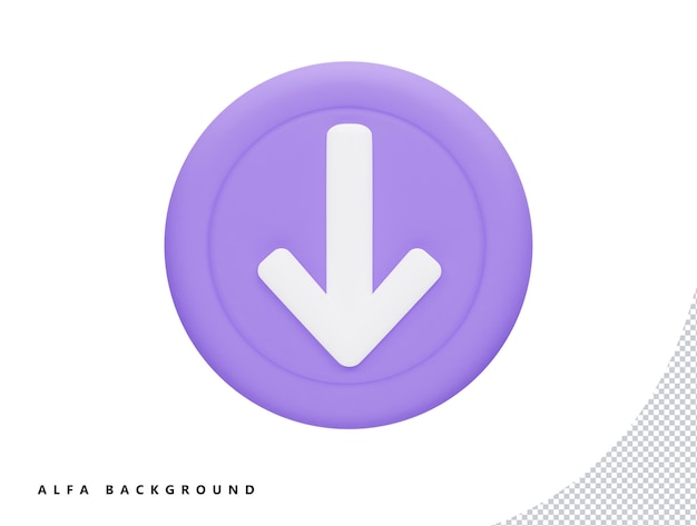 PSD down arrow with 3d vector icon cartoon minimal style