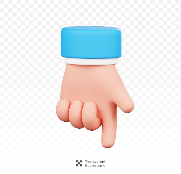 PSD down direction hand isolated human hand gesture cartoon icon 3d illustration