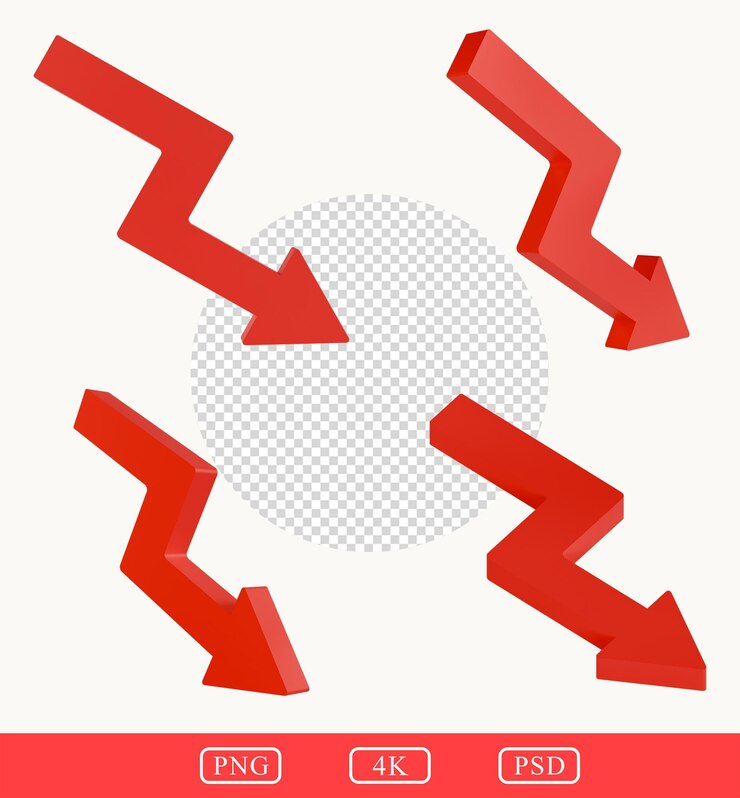 PSD down growth arrow icon isolated
