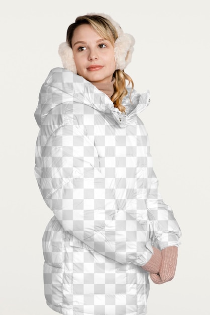Down jacket png mockup women39s winter fashion transparent design