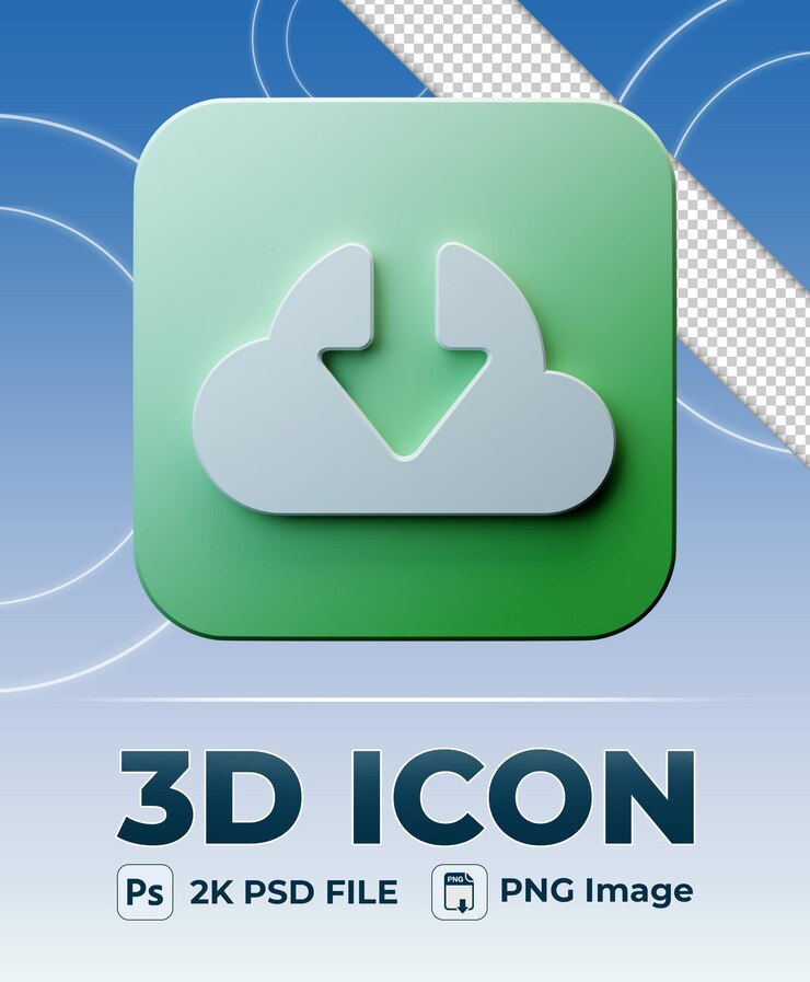 ダウンロードボタン緑色の3Dアイコン