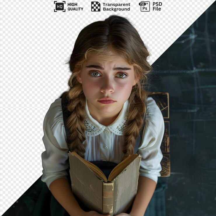 Download High Quality Transparent PSD of Girl Holding Book for Your Designs Free for Personal Use