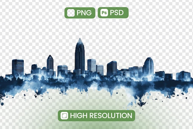 下載高分辨率城市天際線水彩 PNG PSD 藍色驚人的城市風景 完美的設計項目 現代城市風景與藝術水彩 理想的創意應用