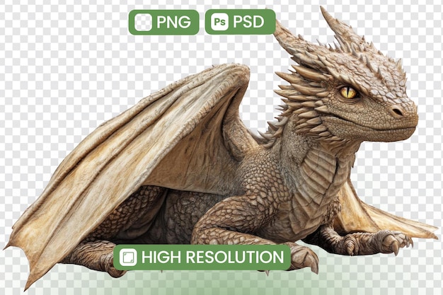 Download HighResolution Dragon PNG en PSD-bestanden Een majestueus fantasiewezen met gedetailleerde textuur en krachtige vleugels klaar voor uw creatieve projecten Verken de mythische wereld