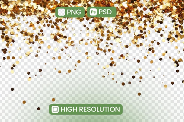 Скачайте файлы PNG и PSD с высоким разрешением Gold Confetti для праздничных дизайнов, праздников и цифровых проектов, добавляя блестящее прикосновение к вашей творческой работе, мгновенно повышая визуальную привлекательность