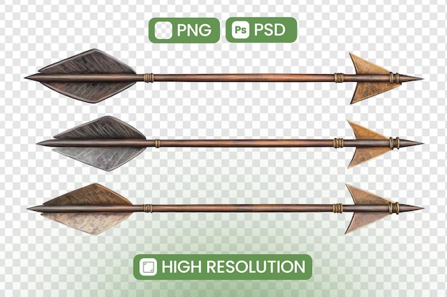 download highresolution png and psd arrows ancient wooden arrow design with metal tips perfect for game assets or graphic design projects featuring realistic textures and details