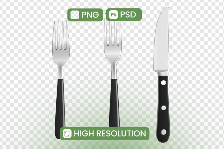 PSD скачайте графические ресурсы png и psd с высоким разрешением вилки и нож с черными ручками идеально подходят для дизайна меню или цифровых проектов, улучшающих кулинарные визуальные эффекты