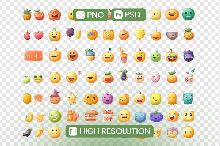 PSD download highresolution png and psd fruit emojis vibrant cute and expressive fruit faces for design projects digital art and creative applications enjoy this diverse collection