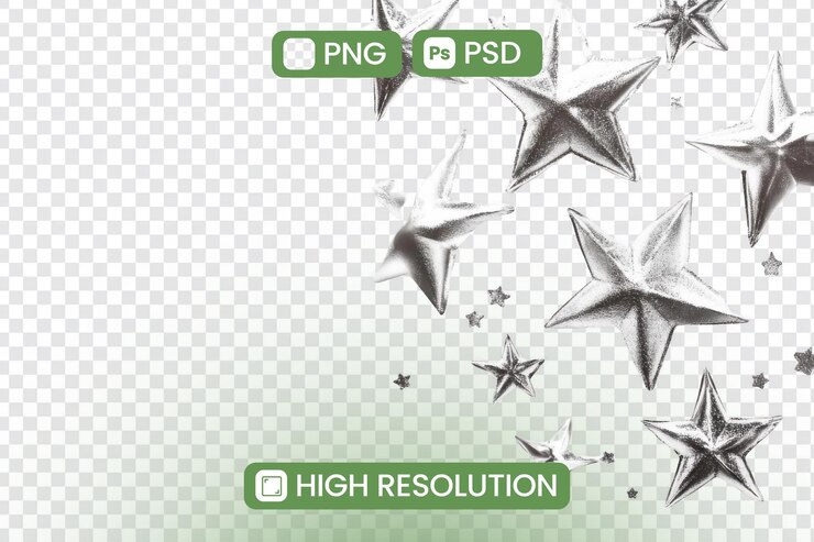PSD 下載高分辨率銀星png和psd圖形資源,適合設計項目,適合慶祝和慶祝主題,可在多種格式中使用