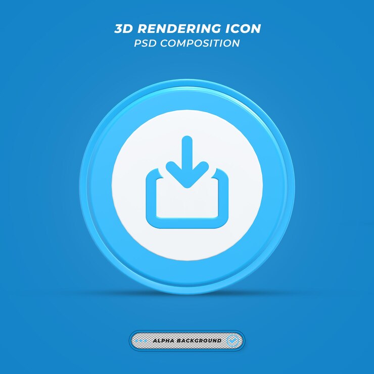 PSD download icon in 3d rendering