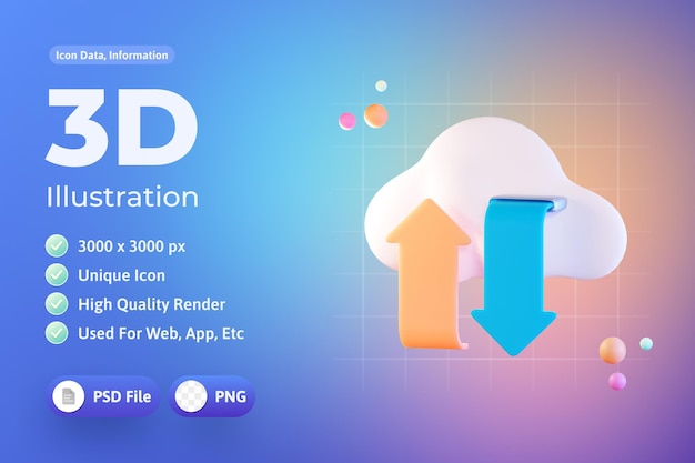 PSD download and upload data 3d icon illustration