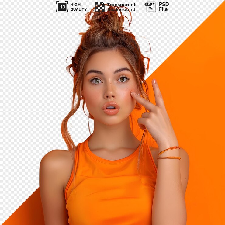 Downloadable Transparent PSD of a Woman39s Face Orange Background HighResolution Beauty Asset Per