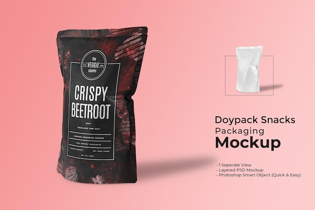 Doypack snacks packaging mockup