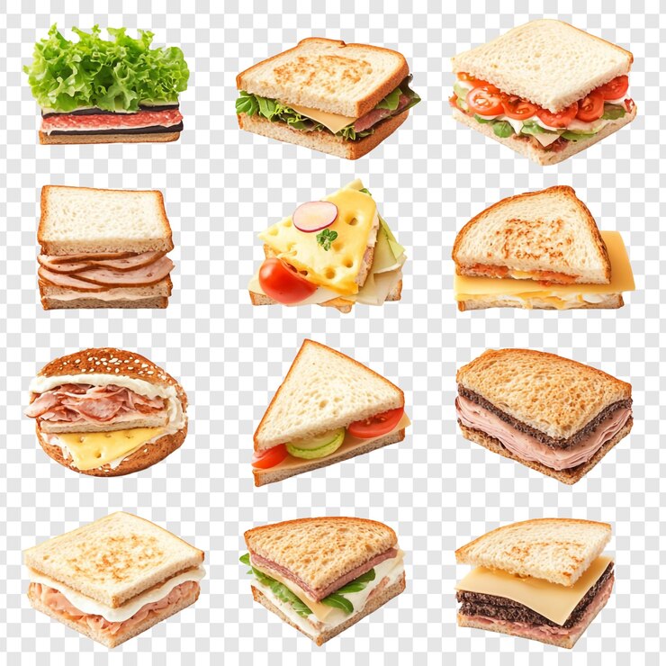 PSD 12種類の美味しいサンドイッチ グルメのパンとめ物の料理コレクション